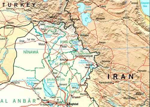 Map Of Iraq And Iran. Iraq -- Turkey and Iran